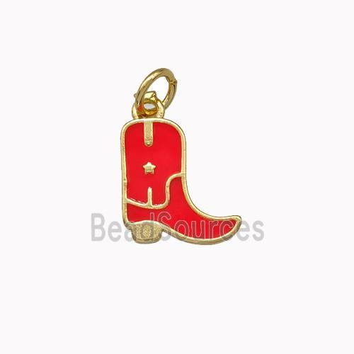 Copper Shoes Pendant Red Enamel Gold Plated