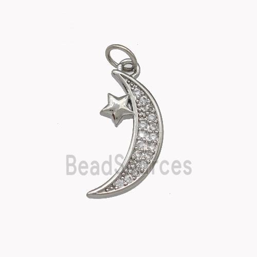 Copper Moon Pendant Pave Zirconia Star Platinum Plated