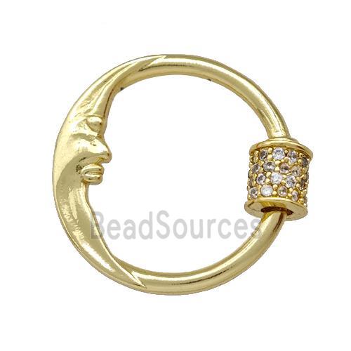 Copper Carabiner Clasp Pave Zircon Moon Gold Plated