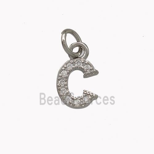 Copper Letter-C Pendant Pave Zirconia Platinum Plated