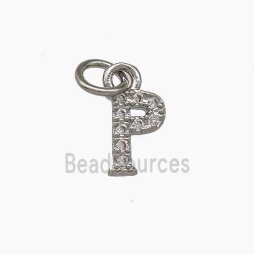 Copper Letter-P Pendant Pave Zirconia Platinum Plated