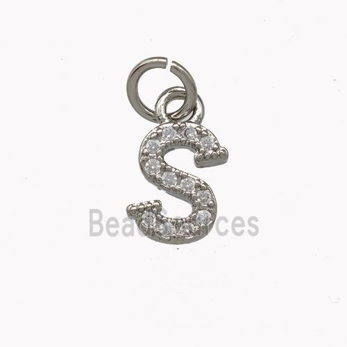 Copper Letter-S Pendant Pave Zirconia Platinum Plated