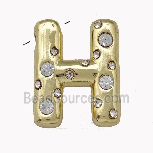 Copper Pendant Pave Zirconia Letter-H Gold Plated