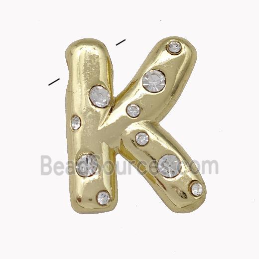 Copper Pendant Pave Zirconia Letter-K Gold Plated