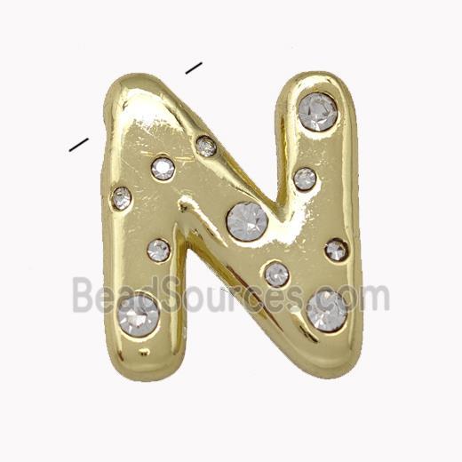 Copper Pendant Pave Zirconia Letter-N Gold Plated