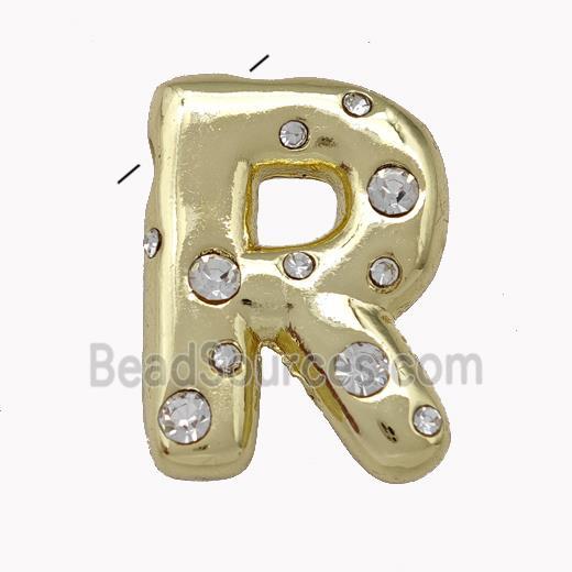 Copper Pendant Pave Zirconia Letter-R Gold Plated