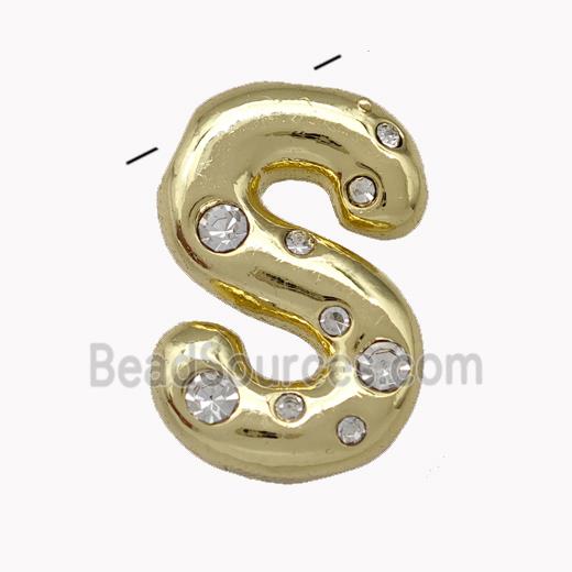 Copper Pendant Pave Zirconia Letter-S Gold Plated