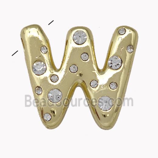 Copper Pendant Pave Zirconia Letter-W Gold Plated