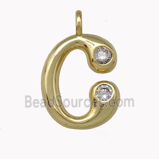 Copper Pendant Pave Zirconia Letter-C Gold Plated