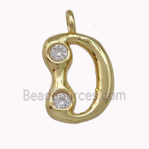 Copper Pendant Pave Zirconia Letter-D Gold Plated