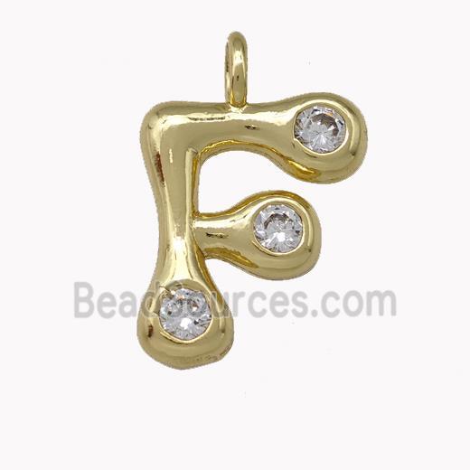 Copper Pendant Pave Zirconia Letter-F Gold Plated