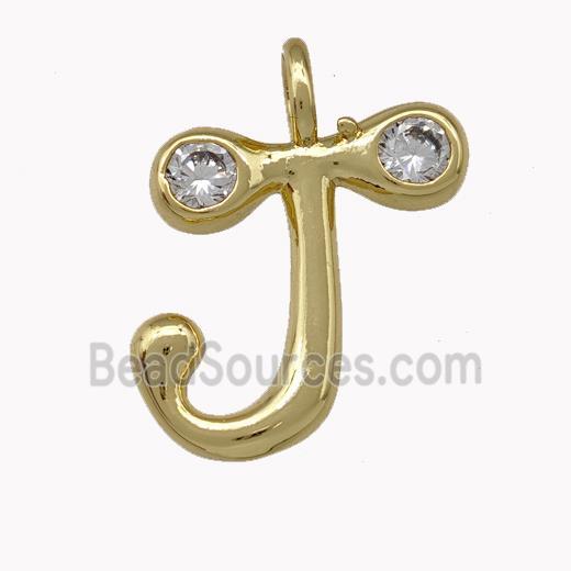 Copper Pendant Pave Zirconia Letter-J Gold Plated