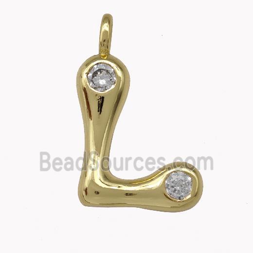 Copper Pendant Pave Zirconia Letter-L Gold Plated