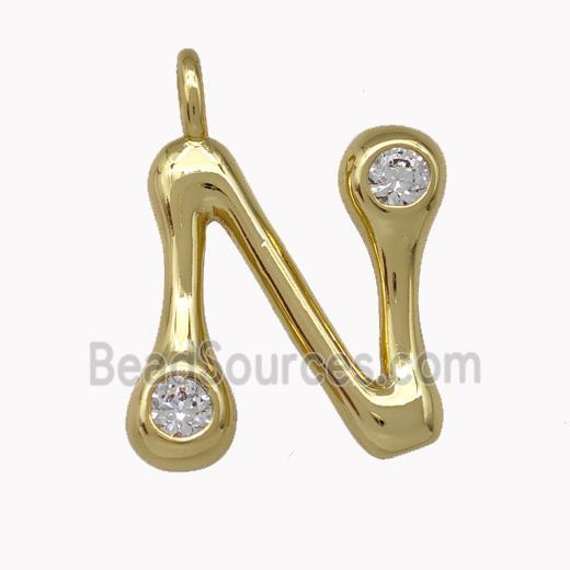 Copper Pendant Pave Zirconia Letter-N Gold Plated