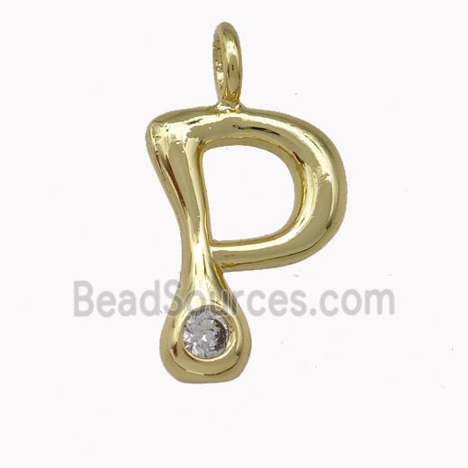 Copper Pendant Pave Zirconia Letter-P Gold Plated