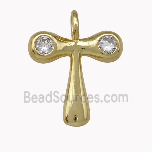 Copper Pendant Pave Zirconia Letter-T Gold Plated