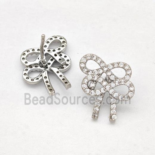 Copper Bow Earrings Stud Pave Zirconia Platinum Plated