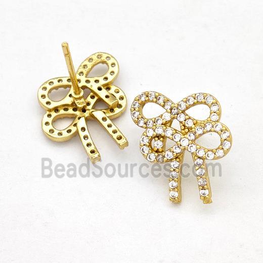 Copper Bow Earrings Stud Pave Zirconia Gold Plated