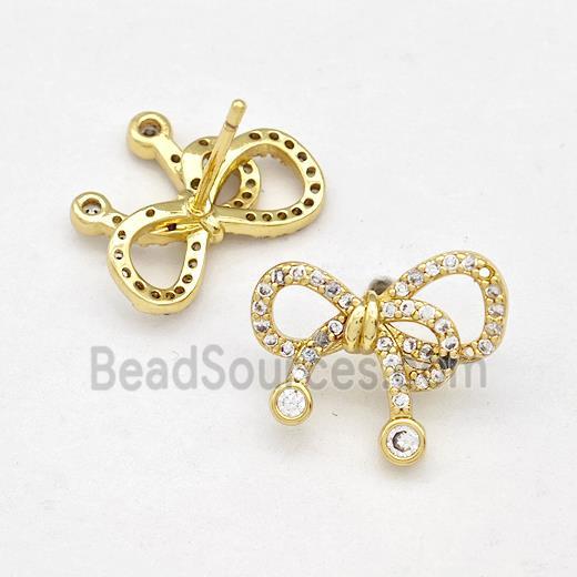 Copper Bow Earrings Stud Pave Zirconia Gold Plated