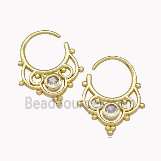 Copper Hook Earrings Pave Zirconia Gold Plated