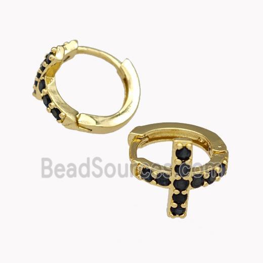 Copper Cross Hoop Earrings Pave Zirconia Gold Plated