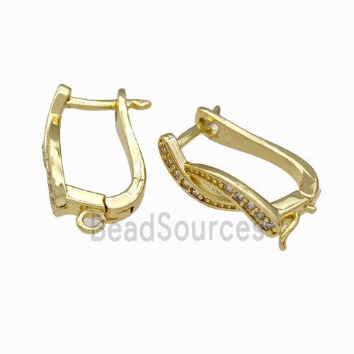 Copper Latchback Earrings Pave Zirconia Gold Plated