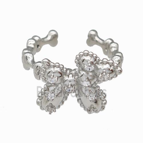 Copper Bow Rings Pave Zirconia Platinum Plated