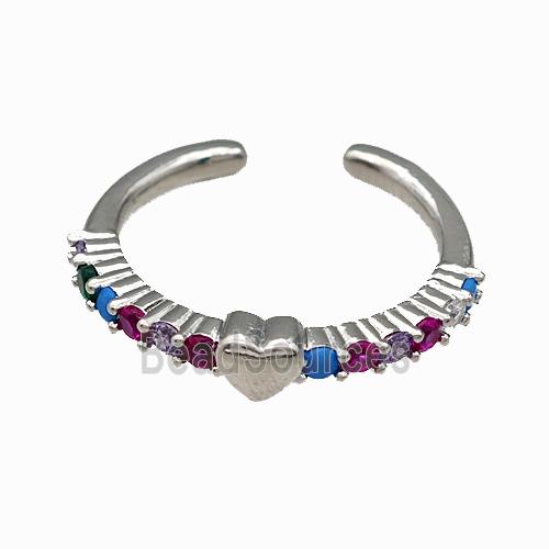 Copper Rings Pave Multicolor Zirconia Heart Platinum Plated