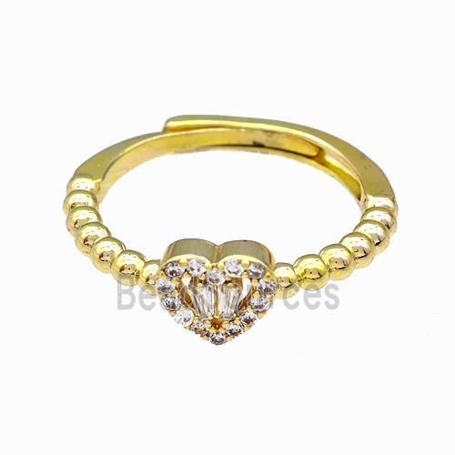 Copper Heart Rings Pave Zirconia Adjustable Gold Plated