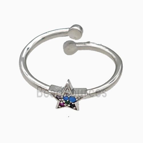 Copper Star Rings Pave Zirconia Platinum Plated