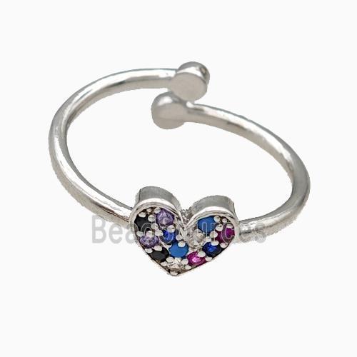 Copper Heart Rings Pave Zirconia Platinum Plated