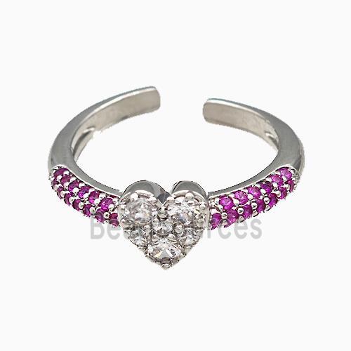 Copper Heart Rings Pave Zirconia Platinum Plated