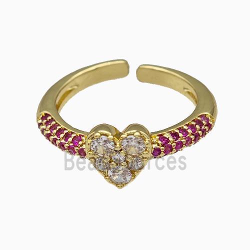 Copper Heart Rings Pave Zirconia Gold Plated