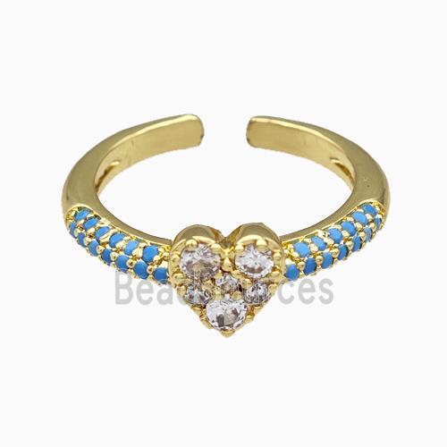 Copper Heart Rings Pave Zirconia Gold Plated