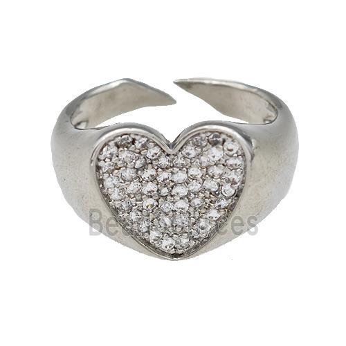 Copper Heart Rings Pave Zirconia Platinum Plated