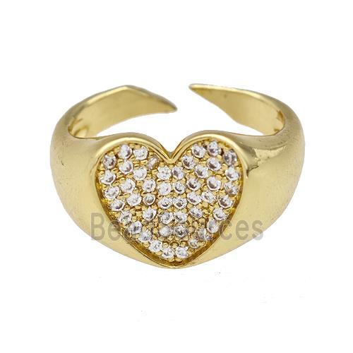 Copper Heart Rings Pave Zirconia Gold Plated