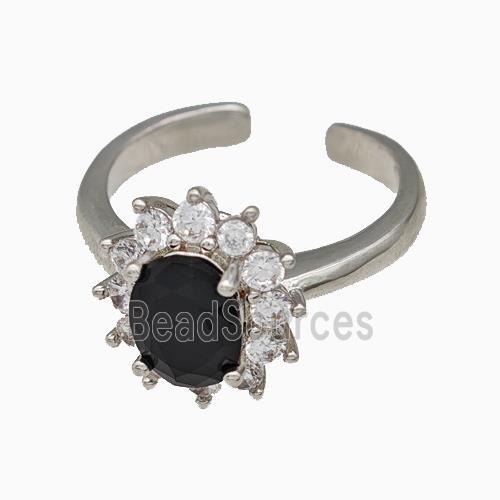 Copper Flower Rings Pave Zirconia Platinum Plated