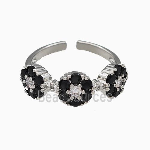 Copper Flower Rings Pave Black Zirconia Platinum Plated