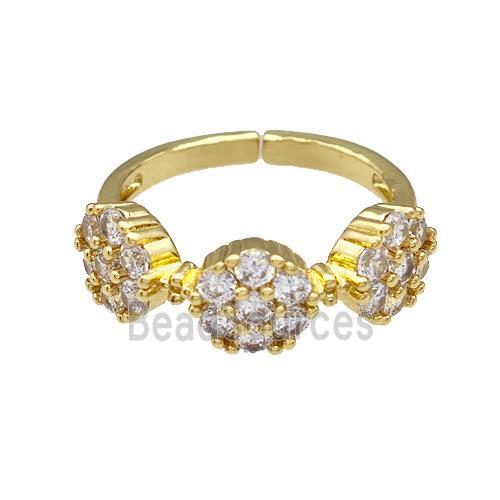 Copper Flower Rings Pave Zirconia Gold Plated