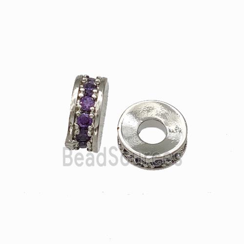 Copper Heishi Spacer Beads Pave Purple Zirconia Platinum Plated