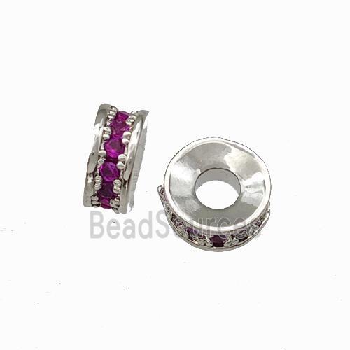 Copper Heishi Spacer Beads Pave Hotpink Zirconia Platinum Plated