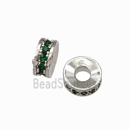 Copper Heishi Spacer Beads Pave Green Zirconia Platinum Plated