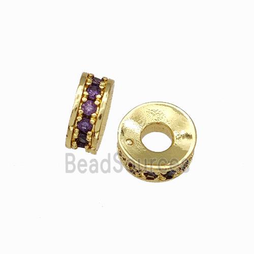 Copper Heishi Spacer Beads Pave Purple Zirconia Gold Plated