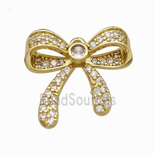 Copper Bow Pendant Micro Pave Zirconia Gold Plated