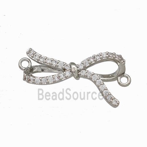 Copper Bow Connector Micro Pave Zirconia Platinum Plated