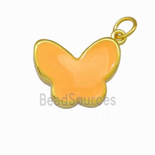 Copper Butterfly Pendant Orange Enamel Gold Plated