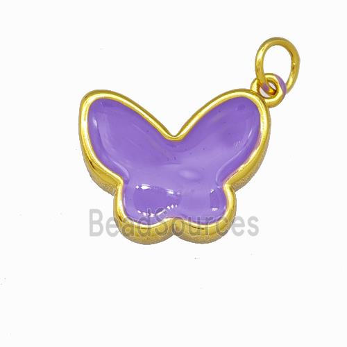 Copper Butterfly Pendant Lavender Enamel Gold Plated