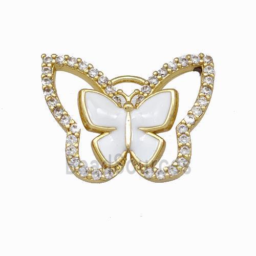 Copper Butterfly Pendant Pave Zirconia White Enamel Gold Plated