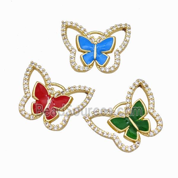 Copper Butterfly Pendant Pave Zirconia Enamel Gold Plated Mixed