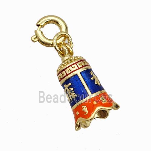 Copper Bell Pendant Blue Red Painted Gold Plated